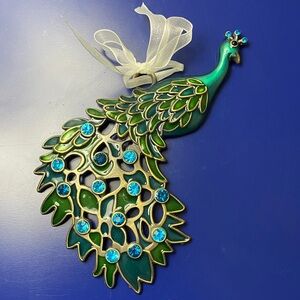 Elegant Peacock Hanging Ornament with Blue and Green Accents